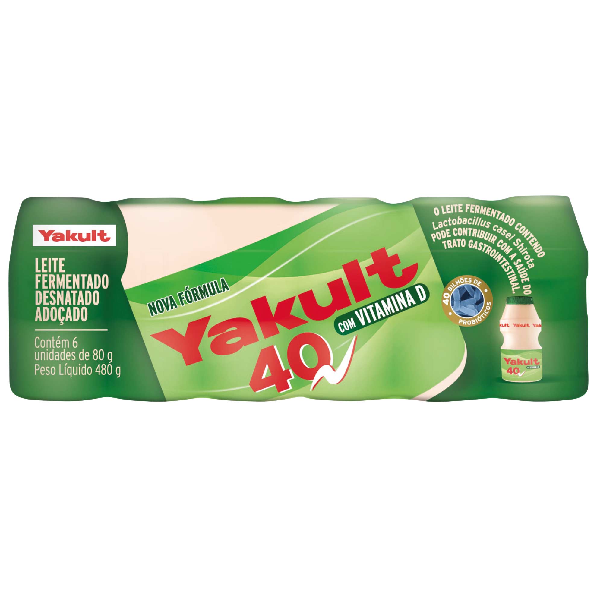 Yakult 40 (com vitamina D) — pacote fechado com 6 unidades